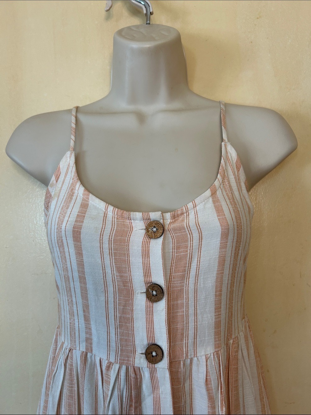 Roxy Peach and White Striped Button-Front Midi Dress size XS - Picture 3 of 11